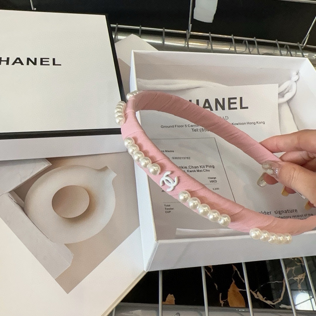 CHANEL HEADBAND BLUSH PINK SILK 168621