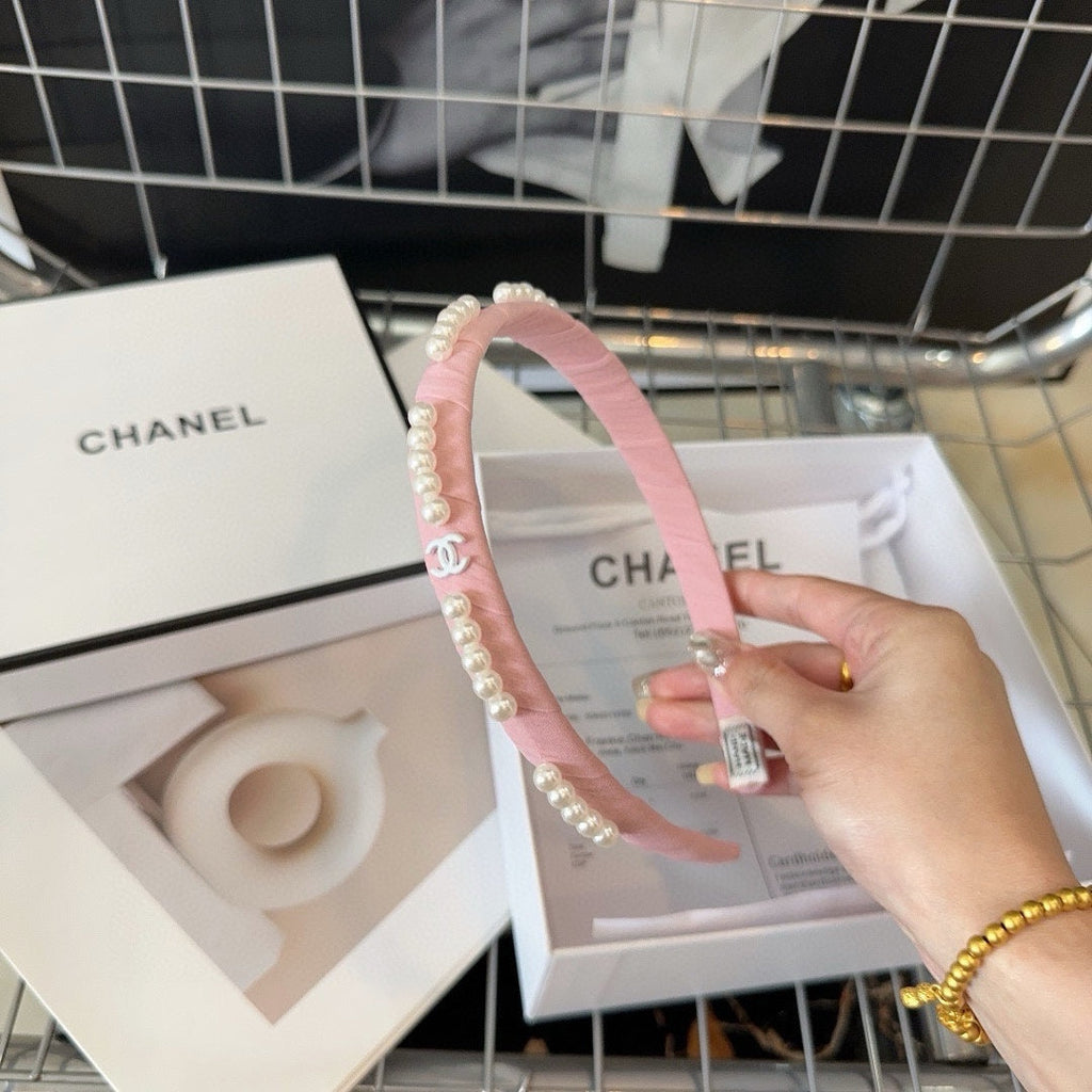 CHANEL HEADBAND BLUSH PINK SILK 168621