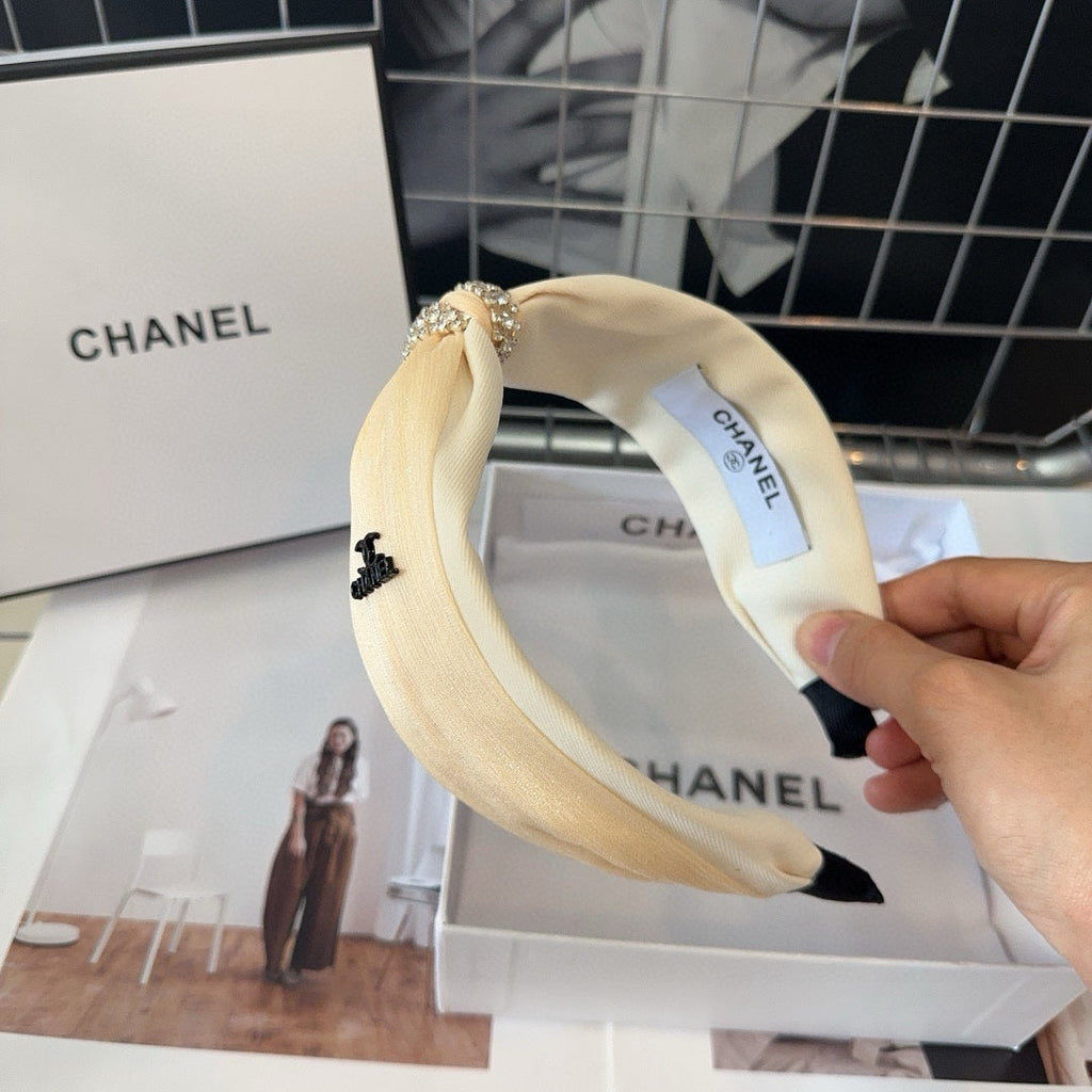 CHANEL BEIGE CREAM SILK AND FABRIC HAIRBAND 410876