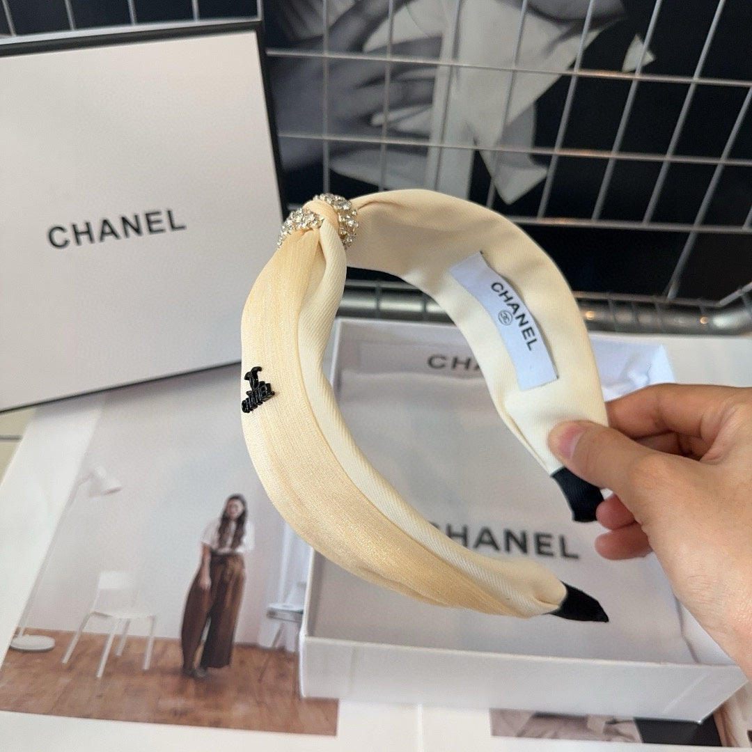 CHANEL BEIGE CREAM SILK AND FABRIC HAIRBAND 410876