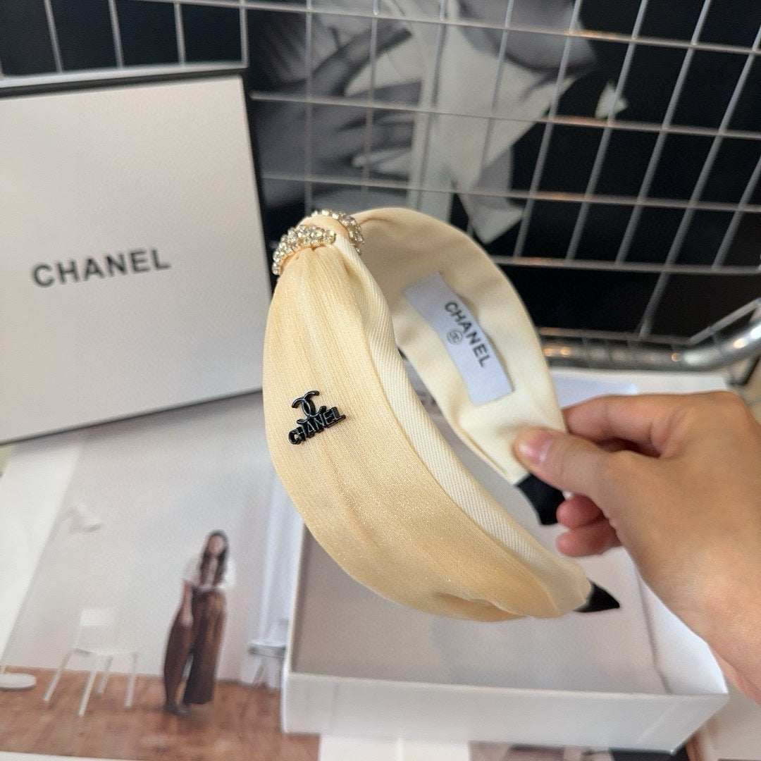 CHANEL BEIGE CREAM SILK AND FABRIC HAIRBAND 410876