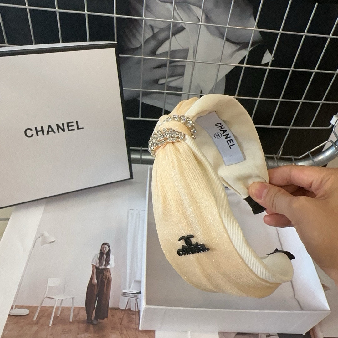 CHANEL BEIGE CREAM SILK AND FABRIC HAIRBAND 410876