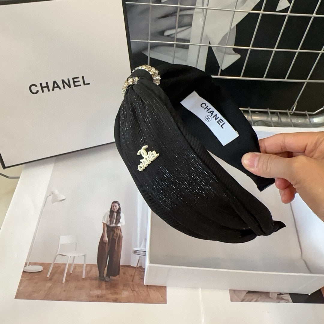 CHANEL BLACK SILK AND FABRIC HAIRBAND 410877