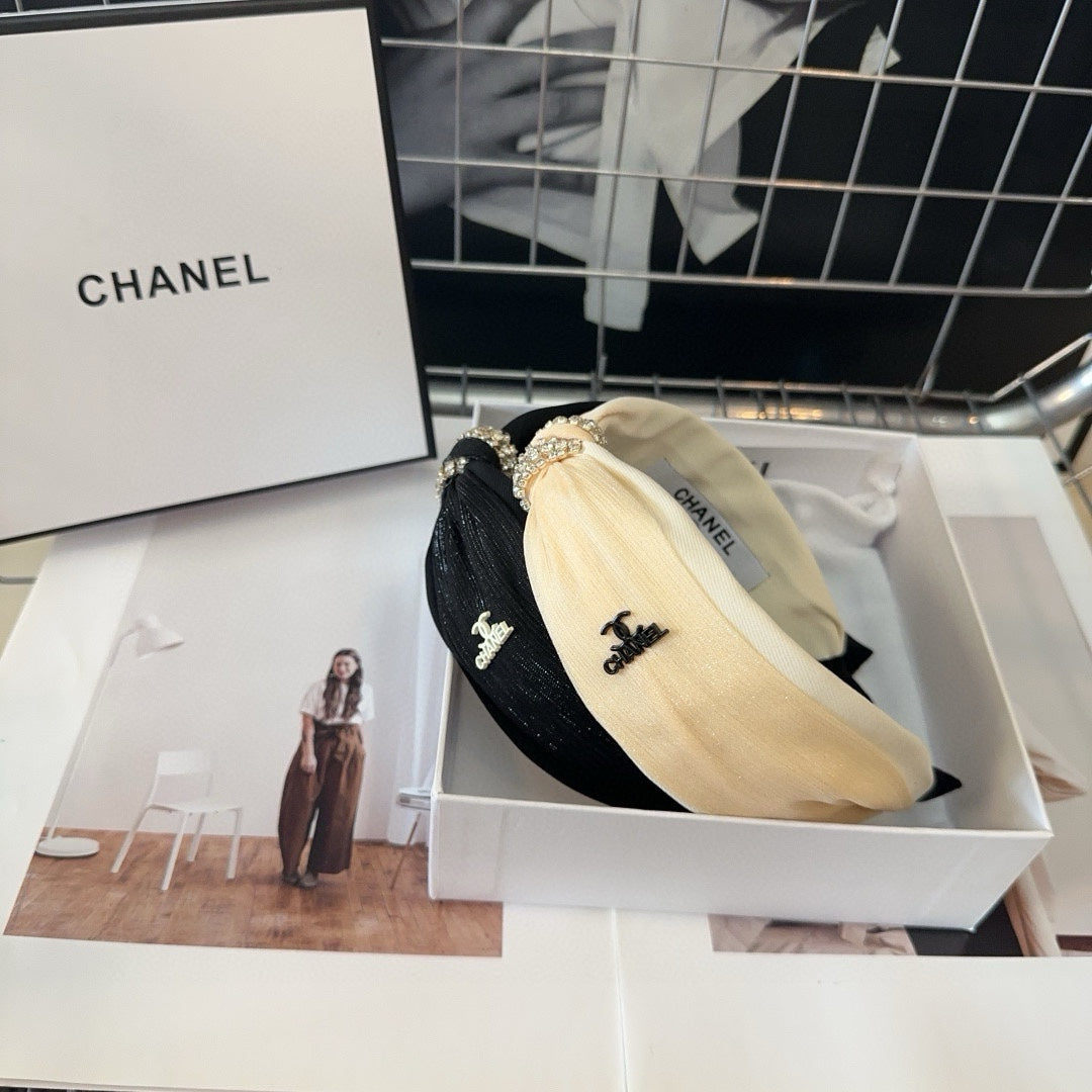 CHANEL BLACK SILK AND FABRIC HAIRBAND 410877