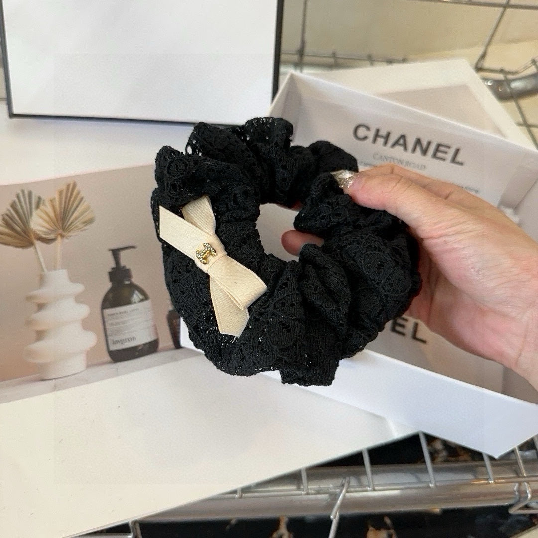 CHANEL BLACK WRINKLED FABRIC SCRUNCHIE 418917