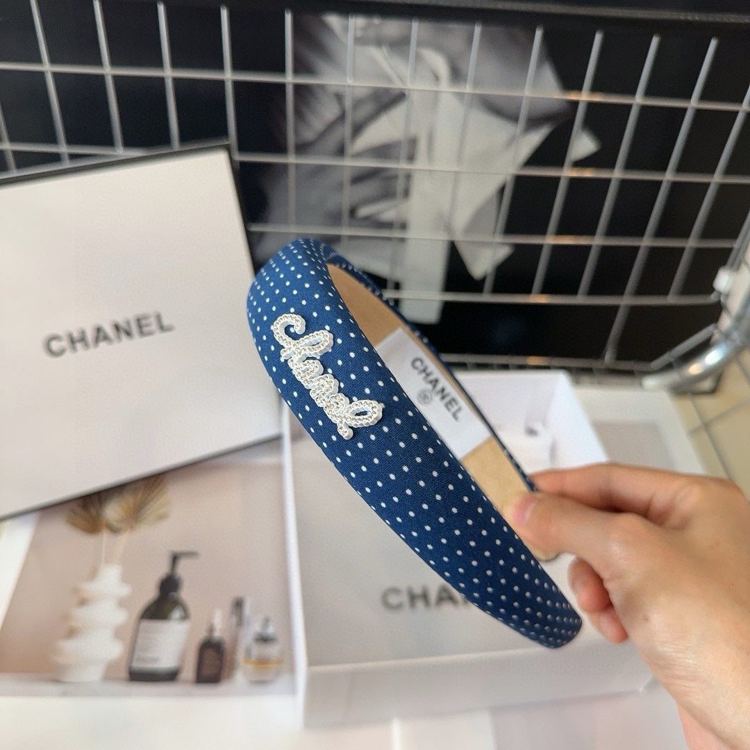 CHANEL NAVY BLUE FABRIC HAIRBAND 423659