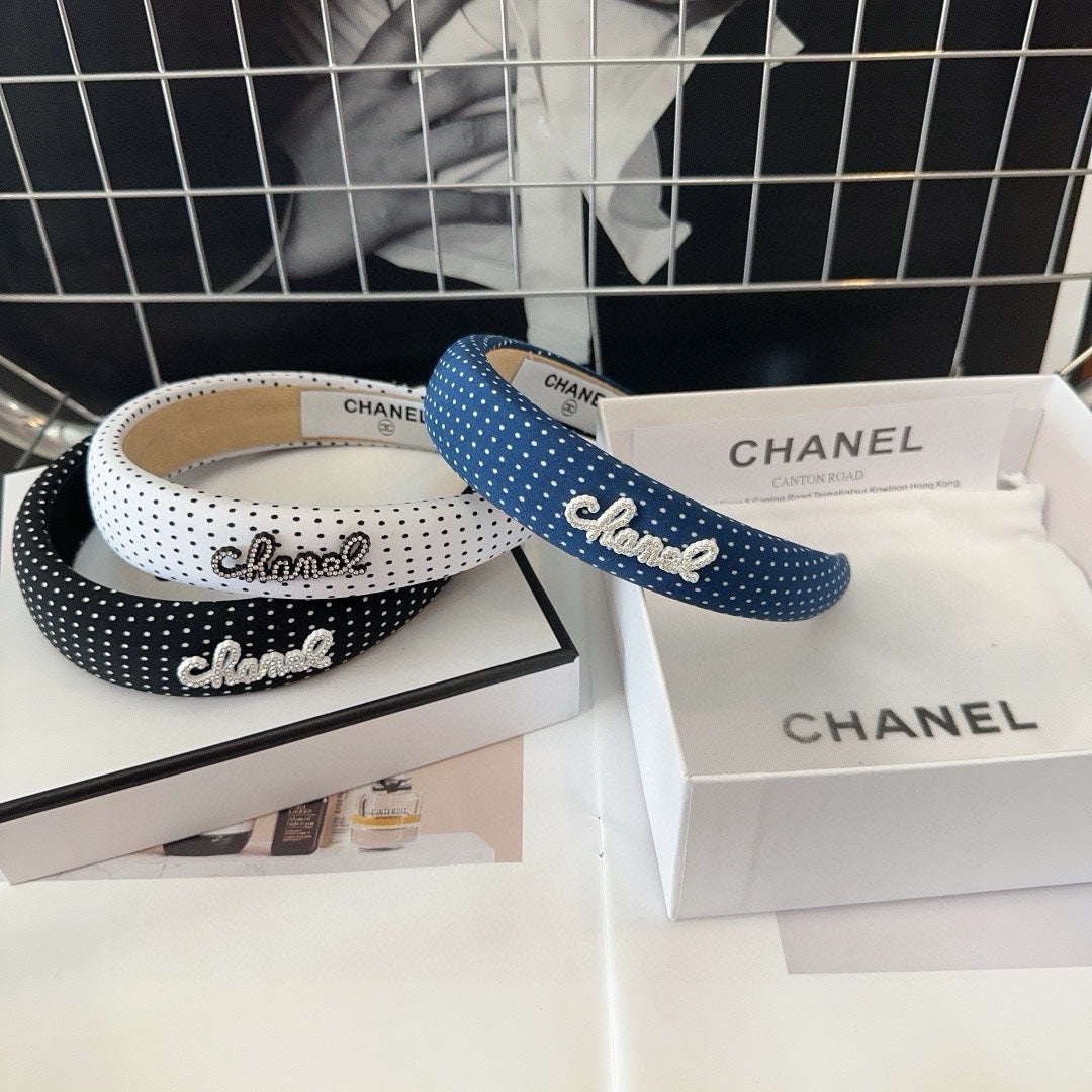 CHANEL NAVY BLUE FABRIC HAIRBAND 423659