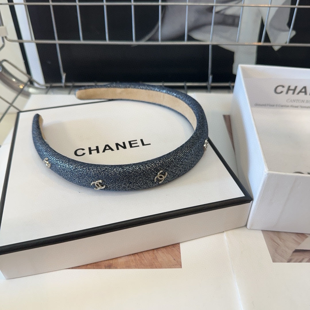 CHANEL BLACK DENIM FABRIC HAIRBAND 423664