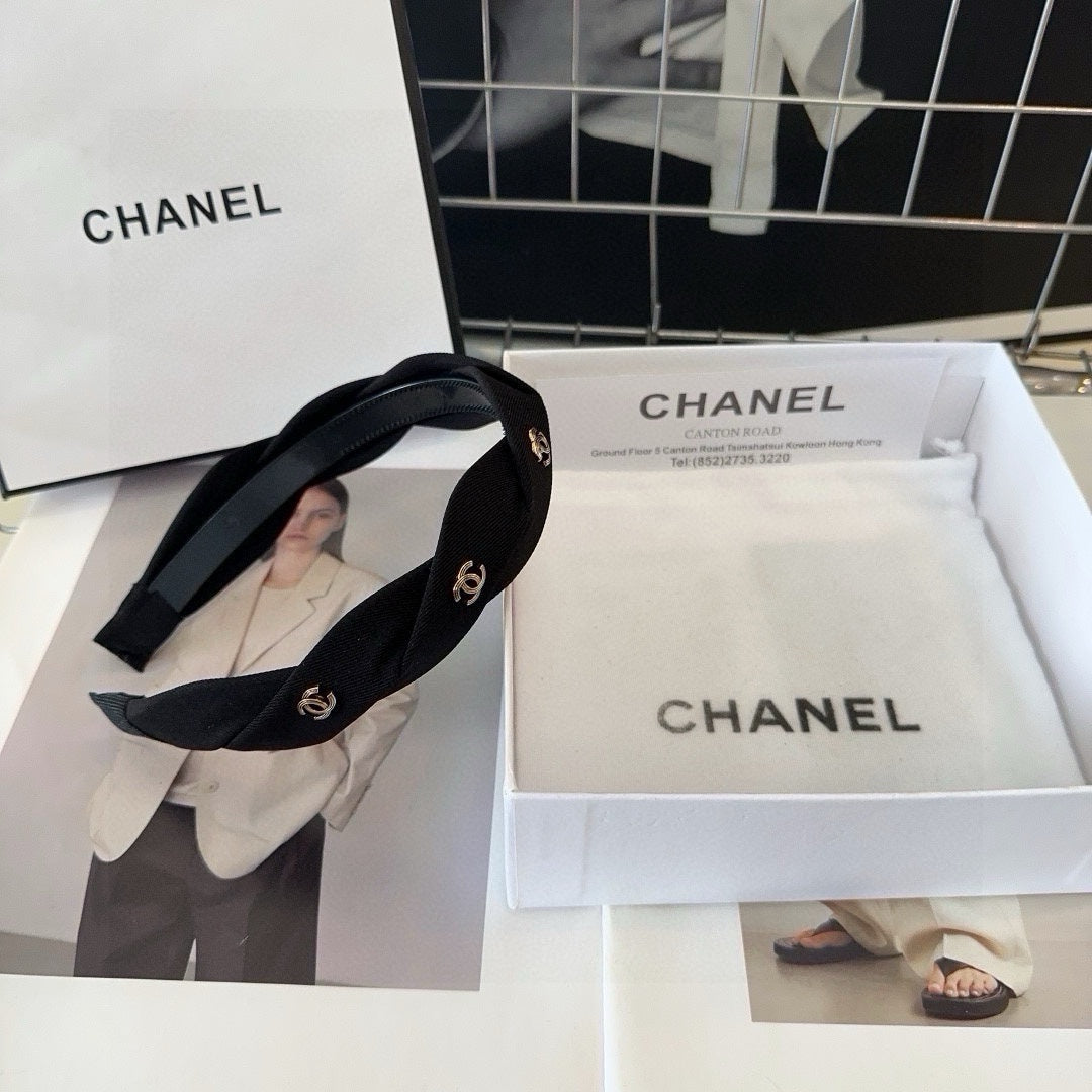 CHANEL BLACK FABRIC HAIRBAND 432852