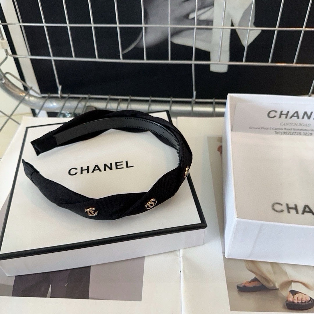 CHANEL BLACK FABRIC HAIRBAND 432852