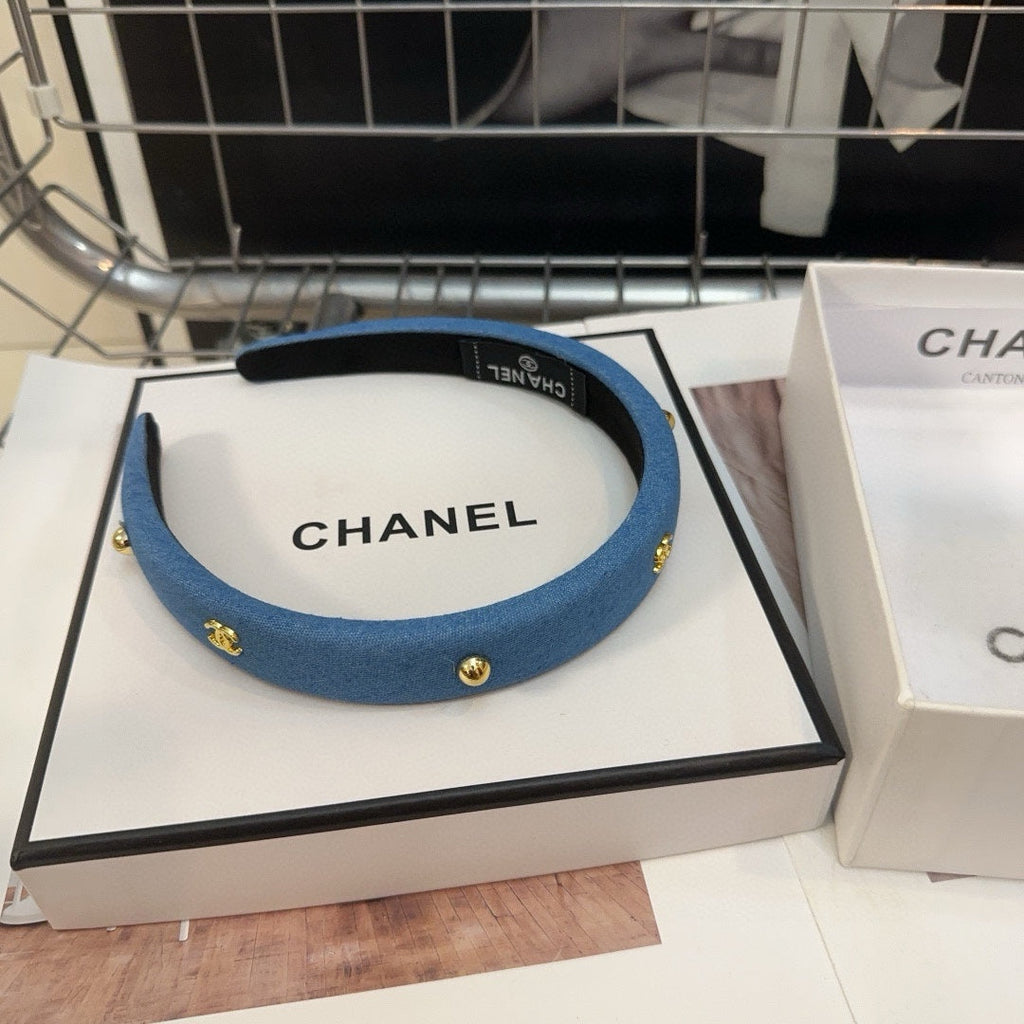 CHANEL CLASSIC BLUE DENIM FABRIC HAIRBAND 432853
