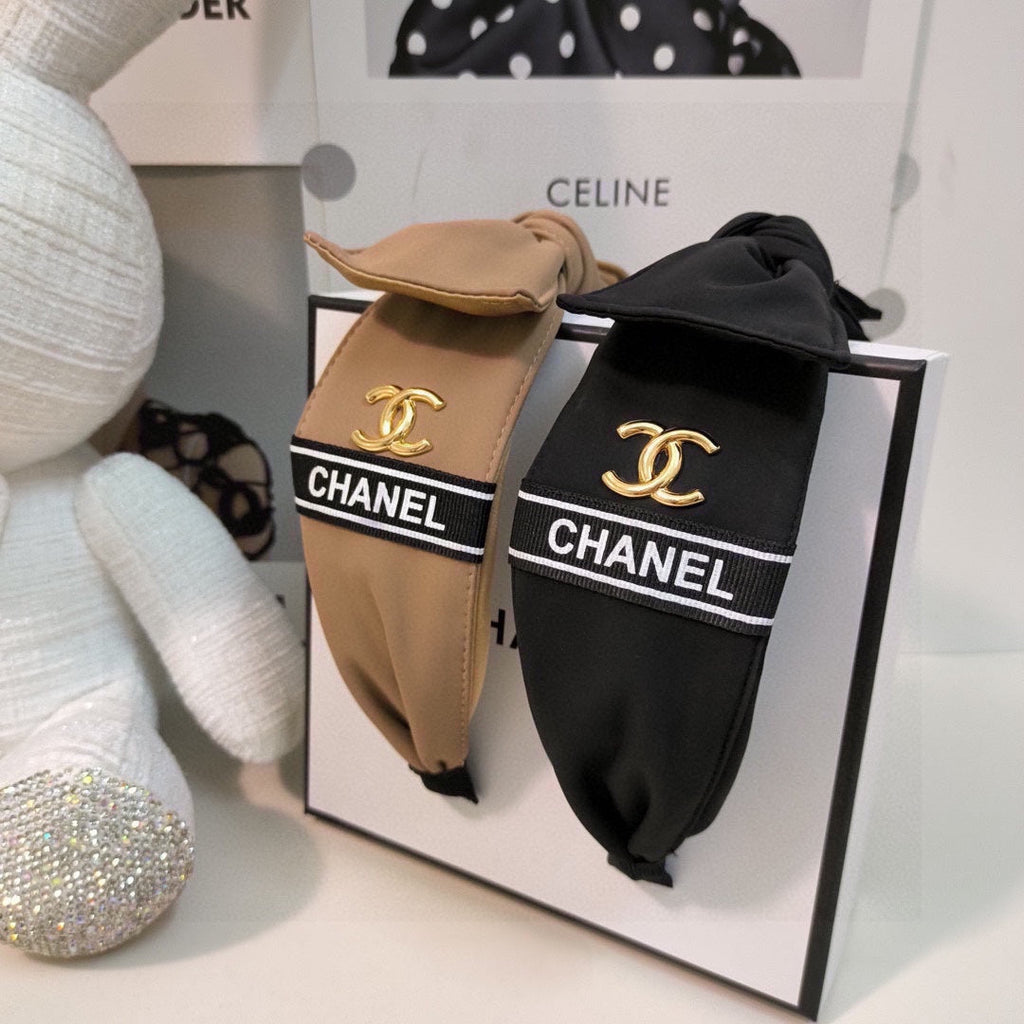 CHANEL CAMEL BROWN FABRIC HAIRBAND 124635