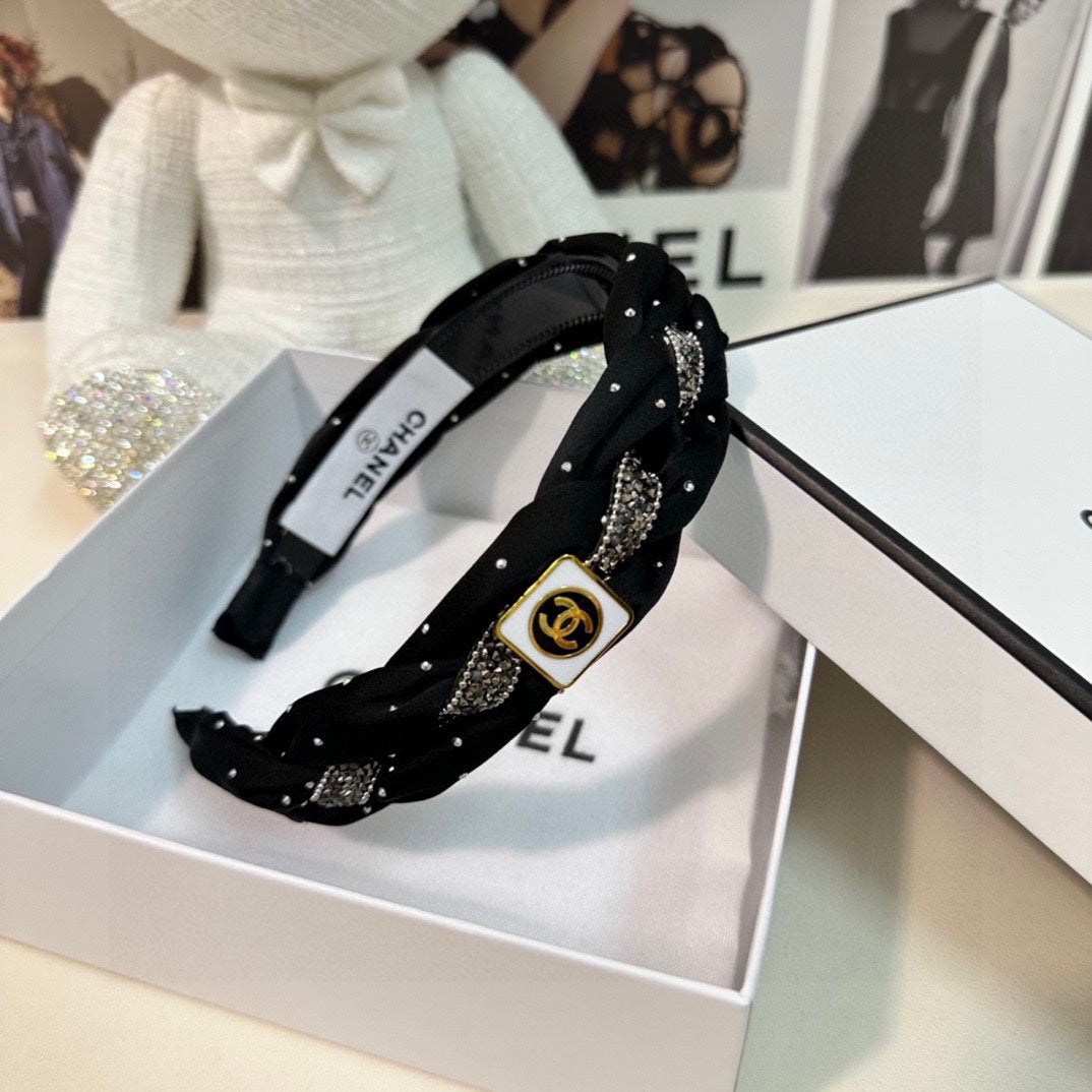 CHANEL HAIRBAND LOGO BLACK FOR WOMEN 151340