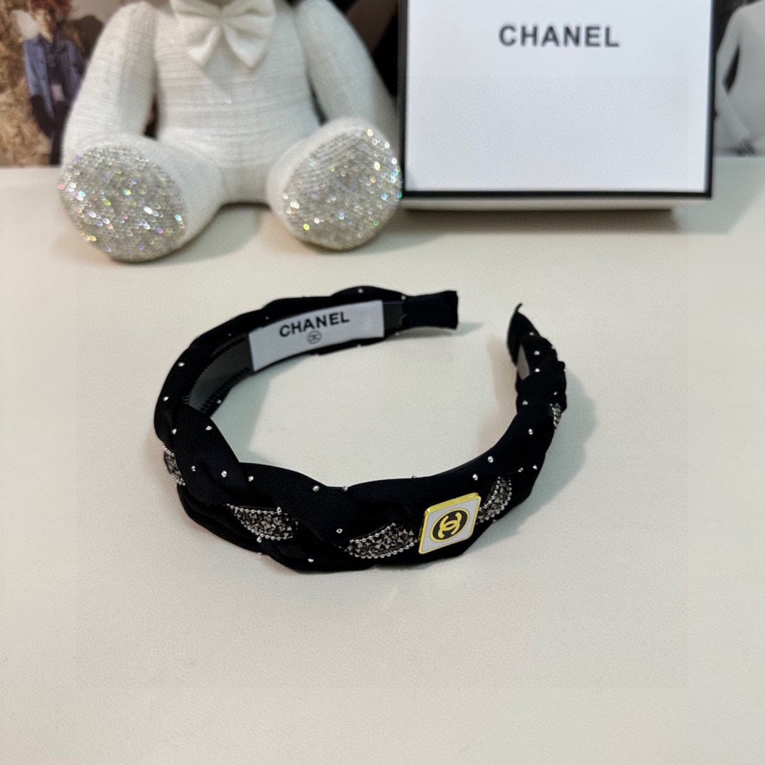 CHANEL HAIRBAND LOGO BLACK FOR WOMEN 151340
