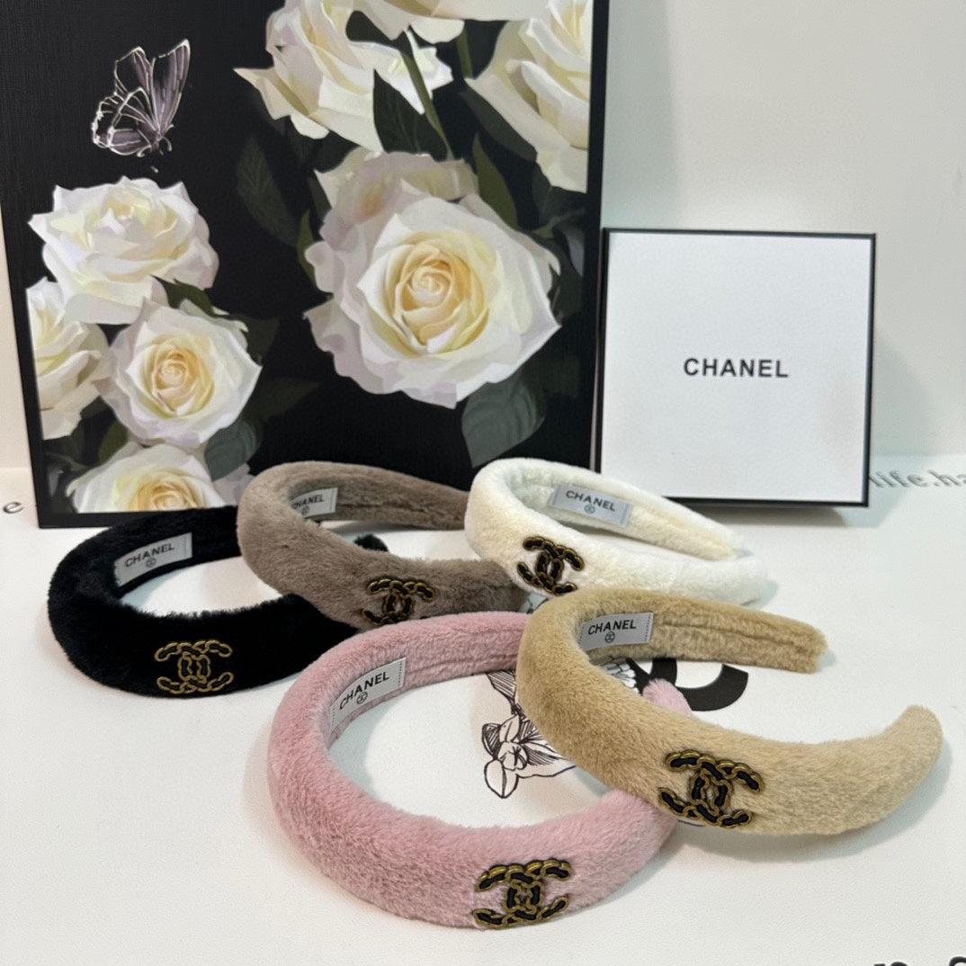 CHANEL BLACK SHEARLING HEADBAND 151385