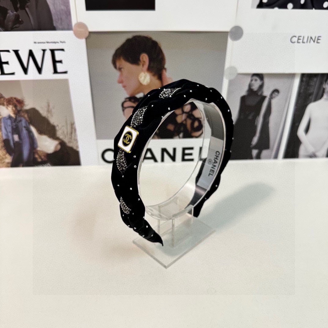 CHANEL BLACK FABRIC HAIRBAND WITH CRYSTAL 412475