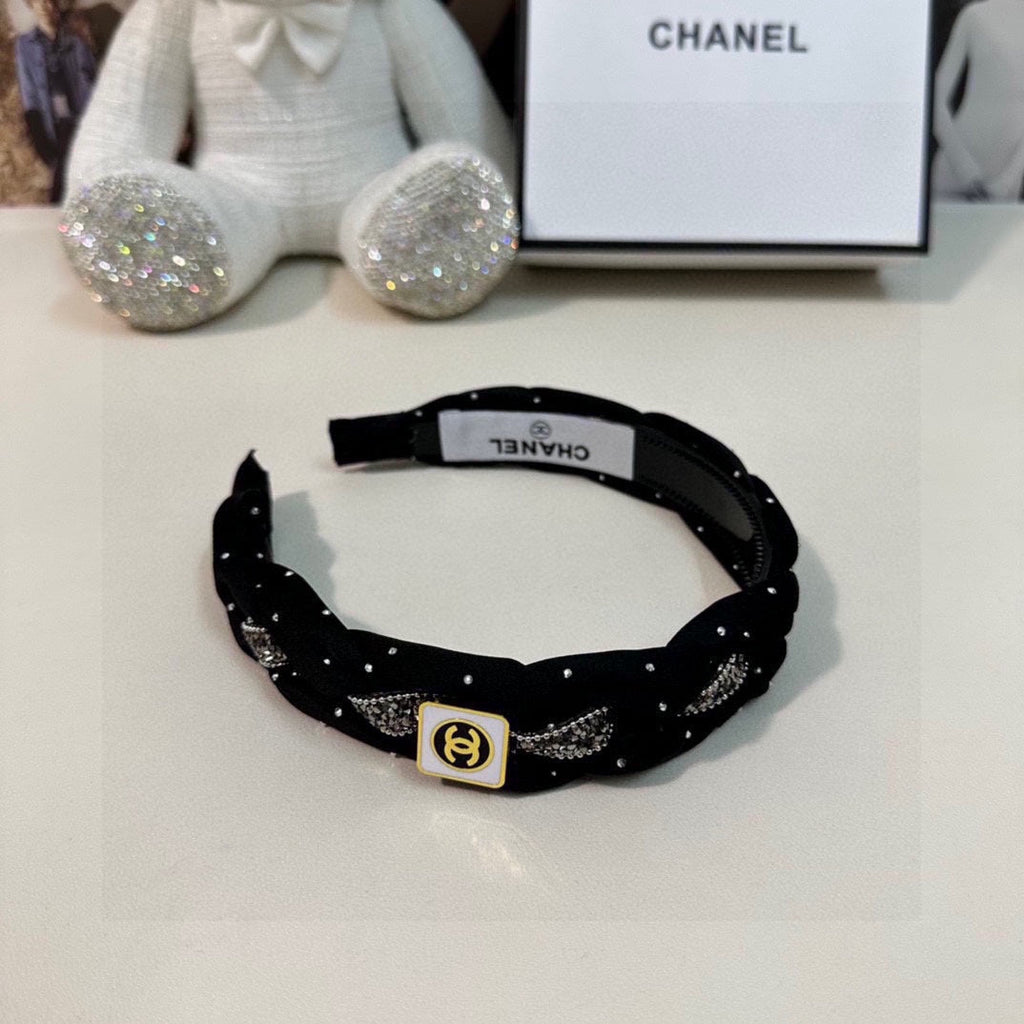 CHANEL BLACK FABRIC HAIRBAND WITH CRYSTAL 412475