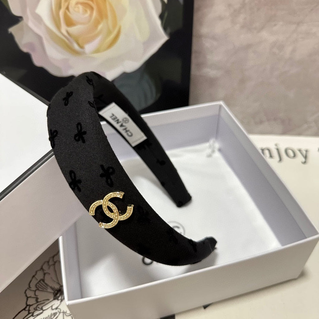 CHANEL BLACK FABRIC HAIRBAND 432839