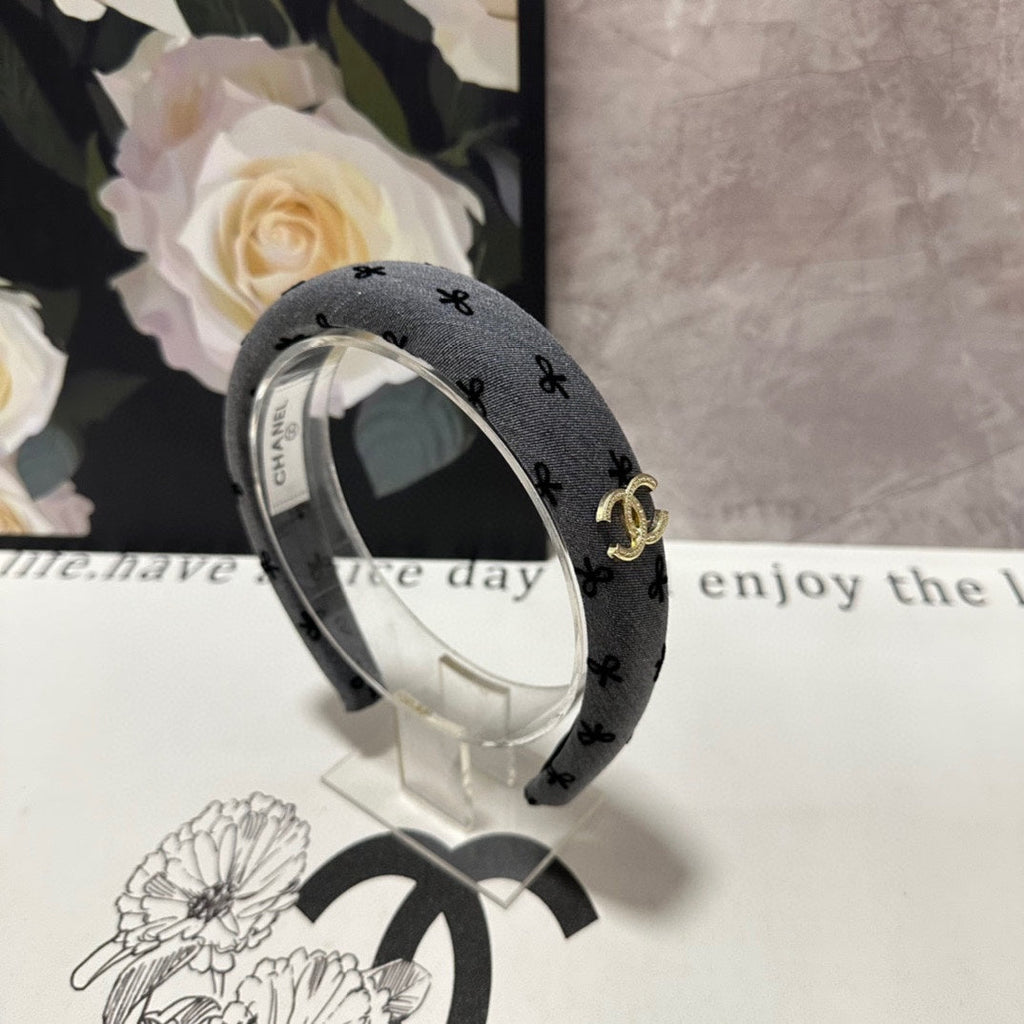 CHANEL DARK GRAY FABRIC HAIRBAND 432840