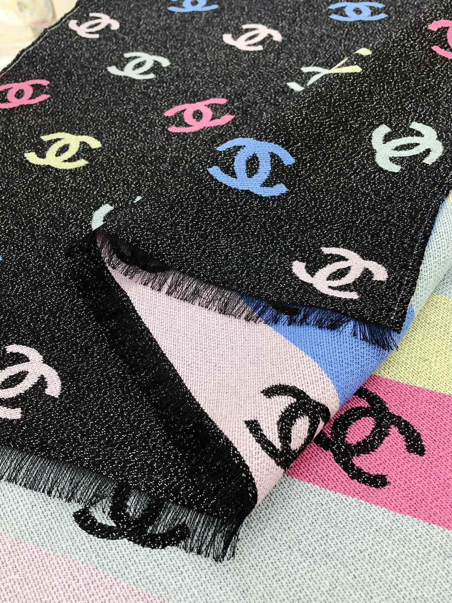 CHANEL RAINBOW SCARF 180 CM IN COLORFUL CASHMERE AND WOOL 390961