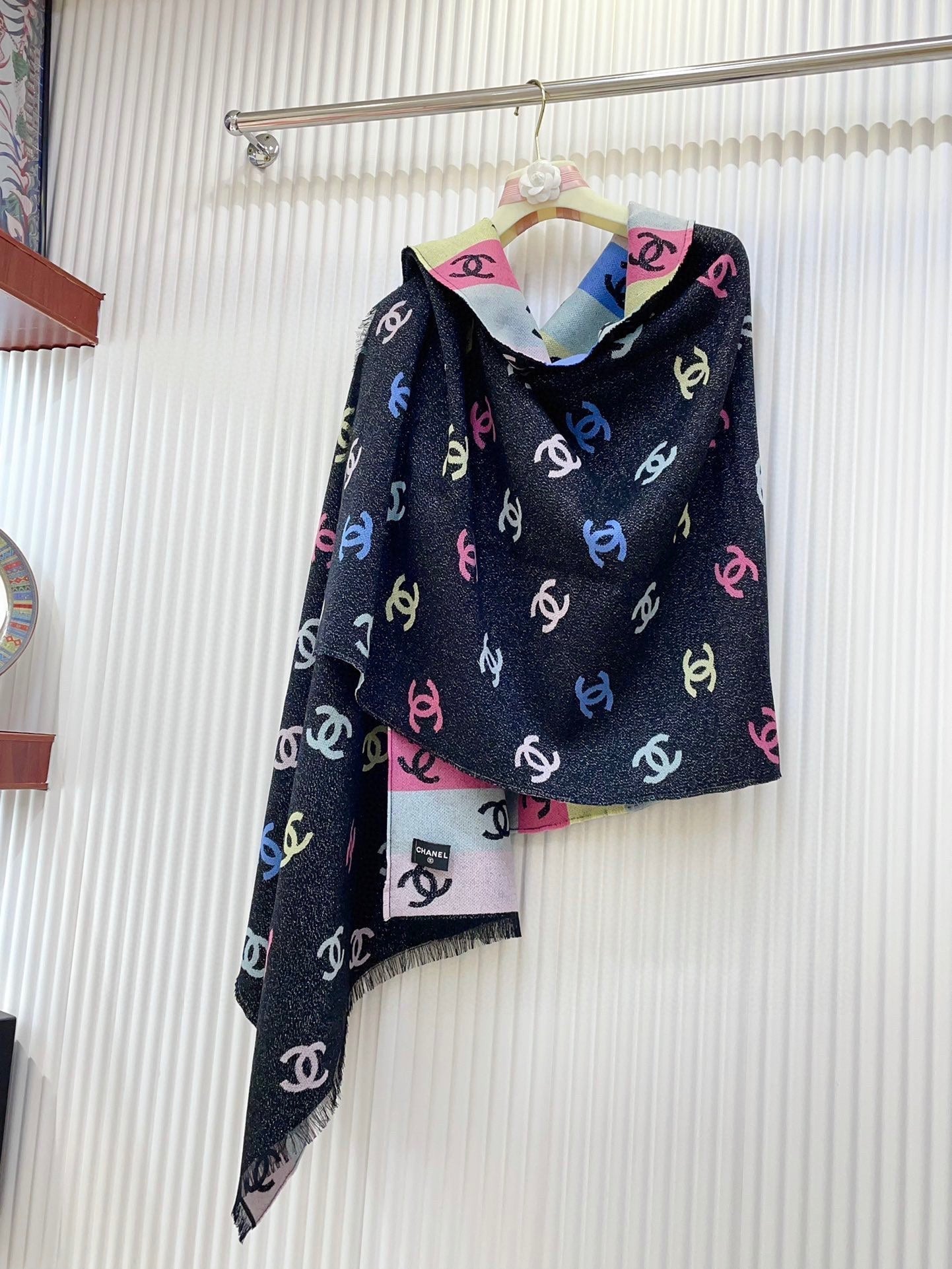 CHANEL RAINBOW SCARF 180 CM IN COLORFUL CASHMERE AND WOOL 390961