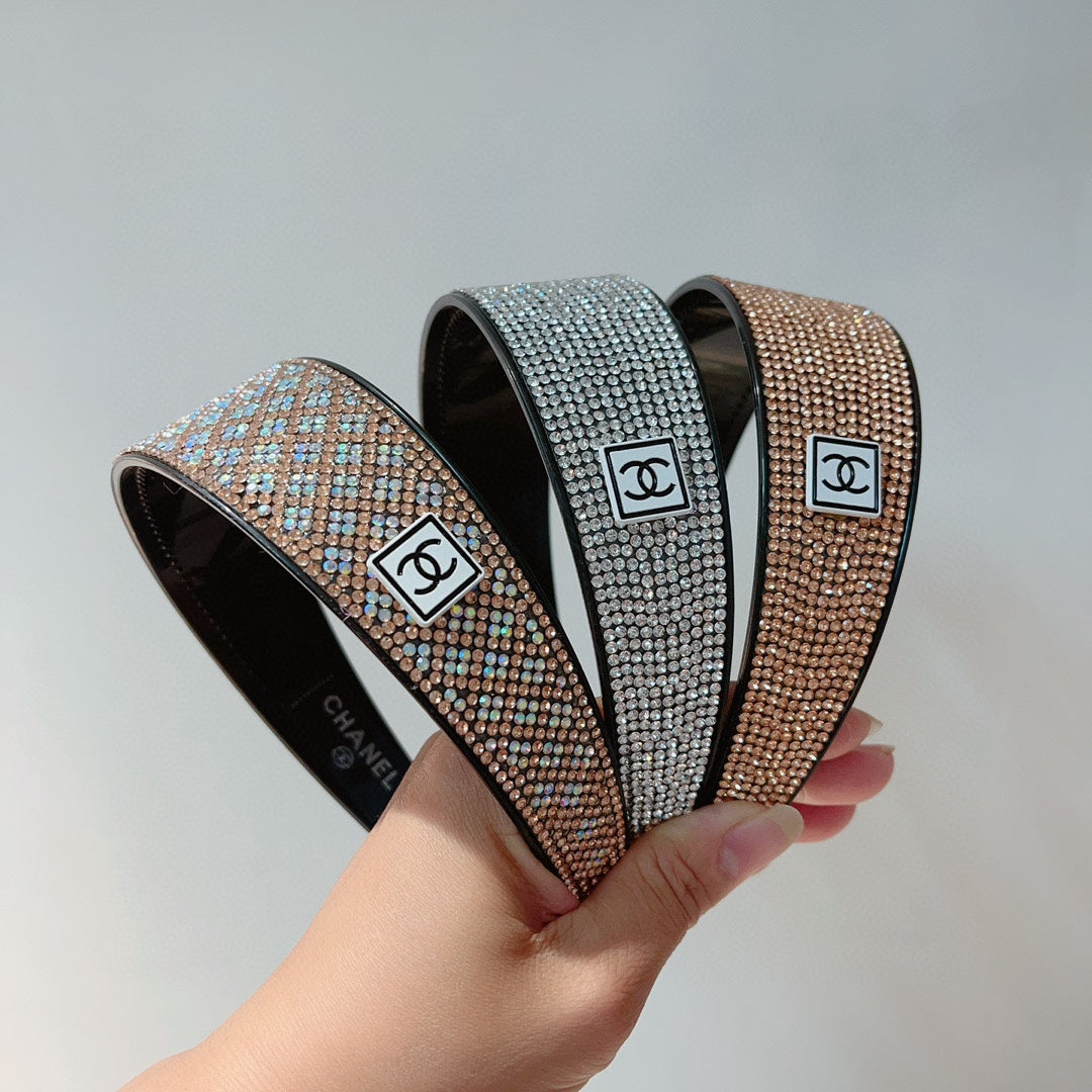 CHANEL BROWN WITH CRYSTALS HAIRBAND RESIN FOR WOMEN 124677
