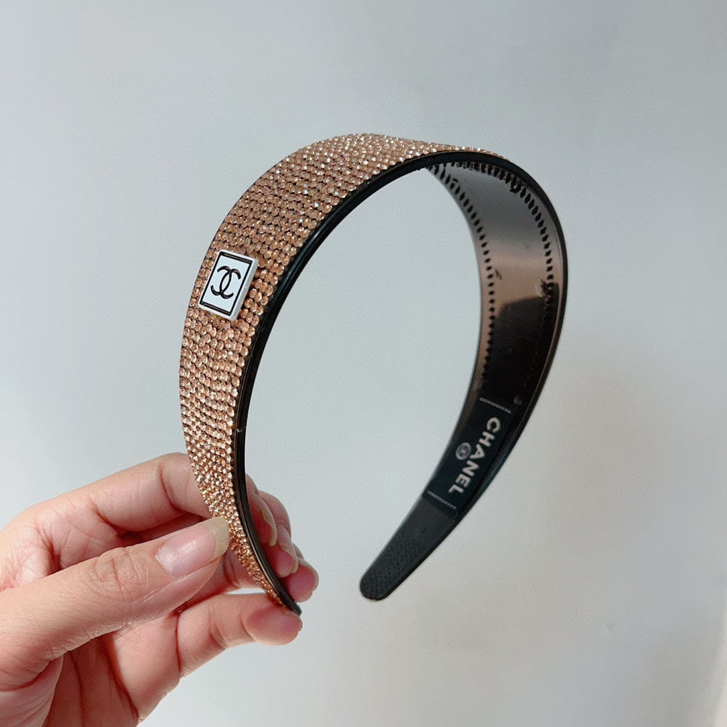 CHANEL BROWN WITH CRYSTALS HAIRBAND RESIN FOR WOMEN 124677