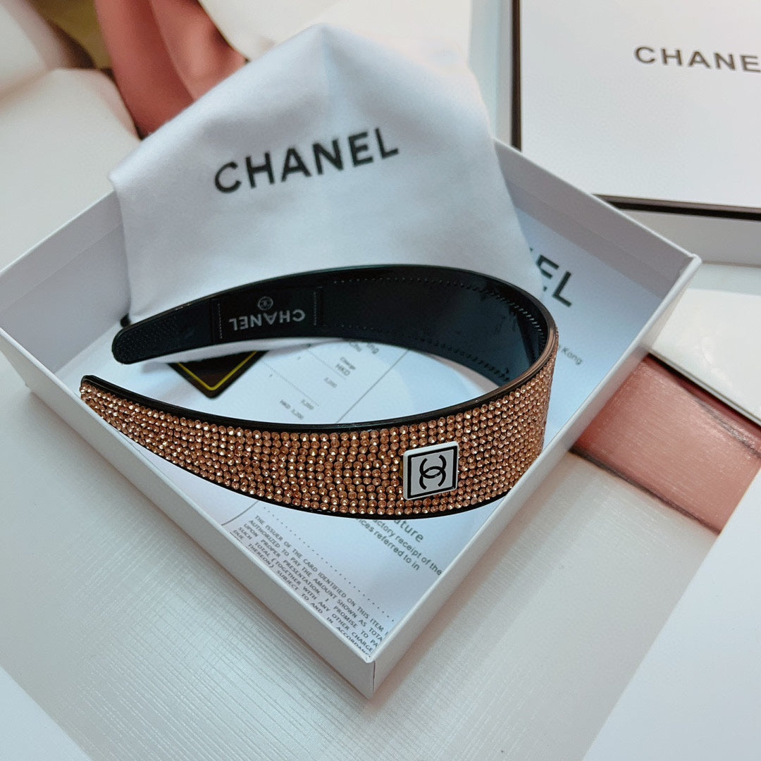 CHANEL BROWN WITH CRYSTALS HAIRBAND RESIN FOR WOMEN 124677