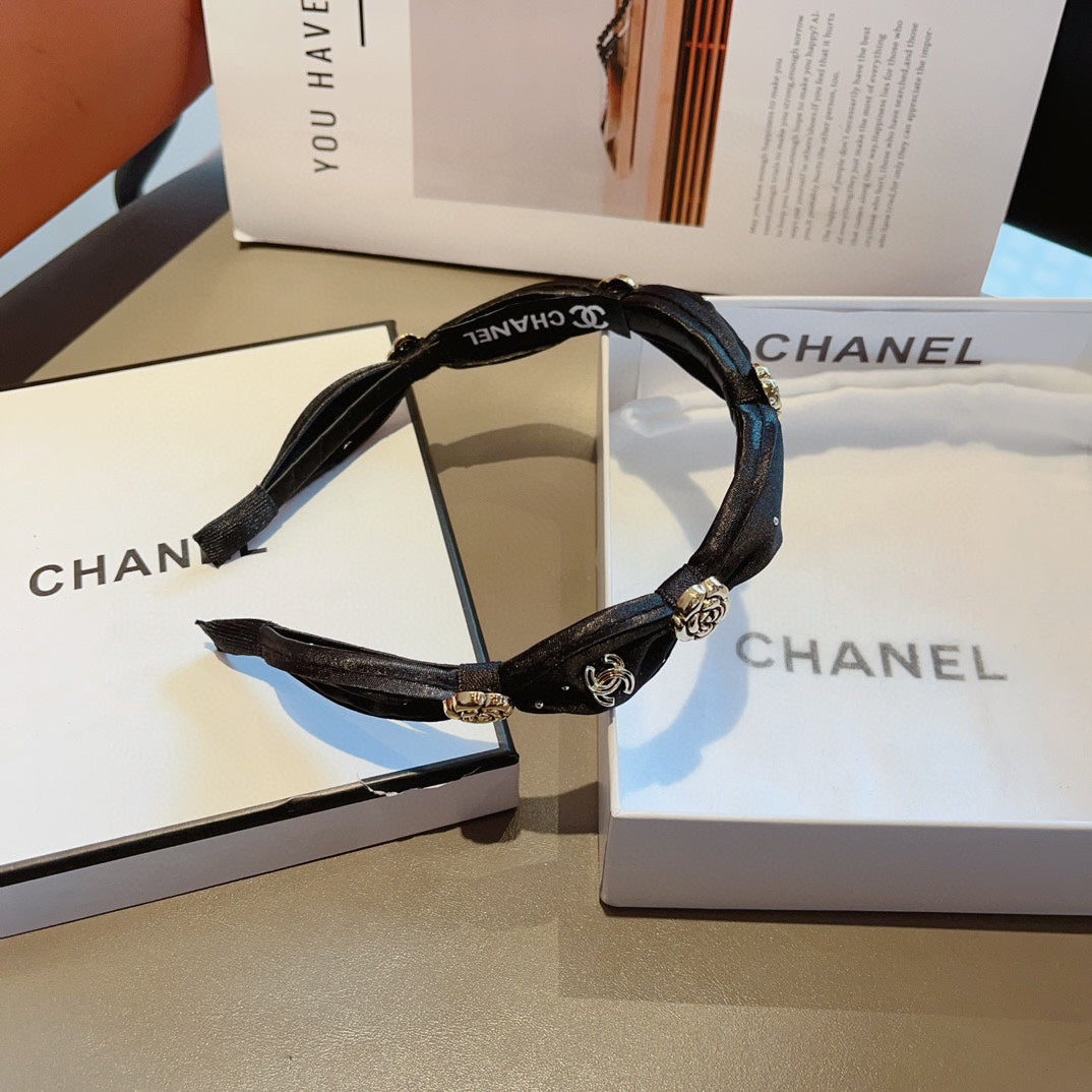 CHANEL BLACK SILK HAIRBAND 410837