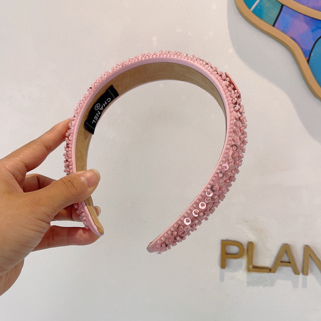 CHANEL ROUGE PINK FABRIC WITH SEQUINS HAIRBAND 412429