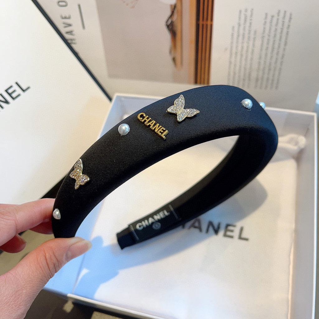 CHANEL BLACK FABRIC HAIRBAND WITH CRYSTAL 414405