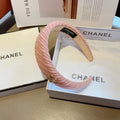CHANEL LIGHT PINK FABRIC HAIRBAND WITH GOLD LOGO 414436