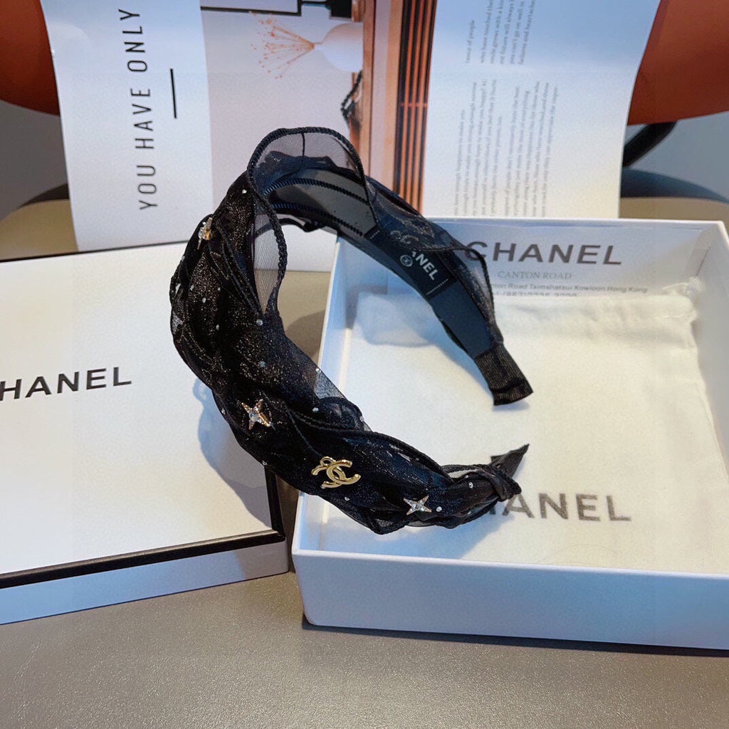 CHANEL BLACK VOILE FABRIC HAIRBAND 417294