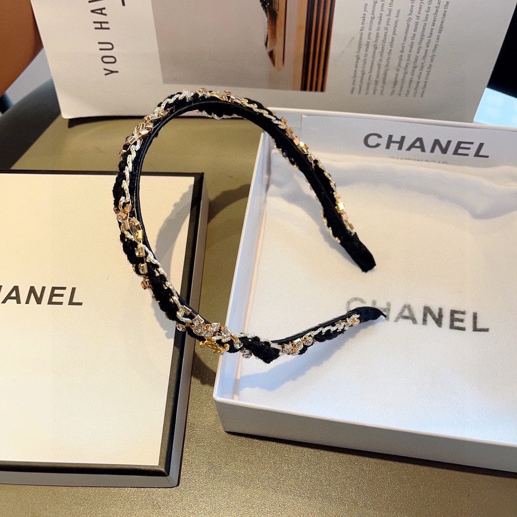 CHANEL BLACK FABRIC WITH CRYSTAL HAIRBAND 417312