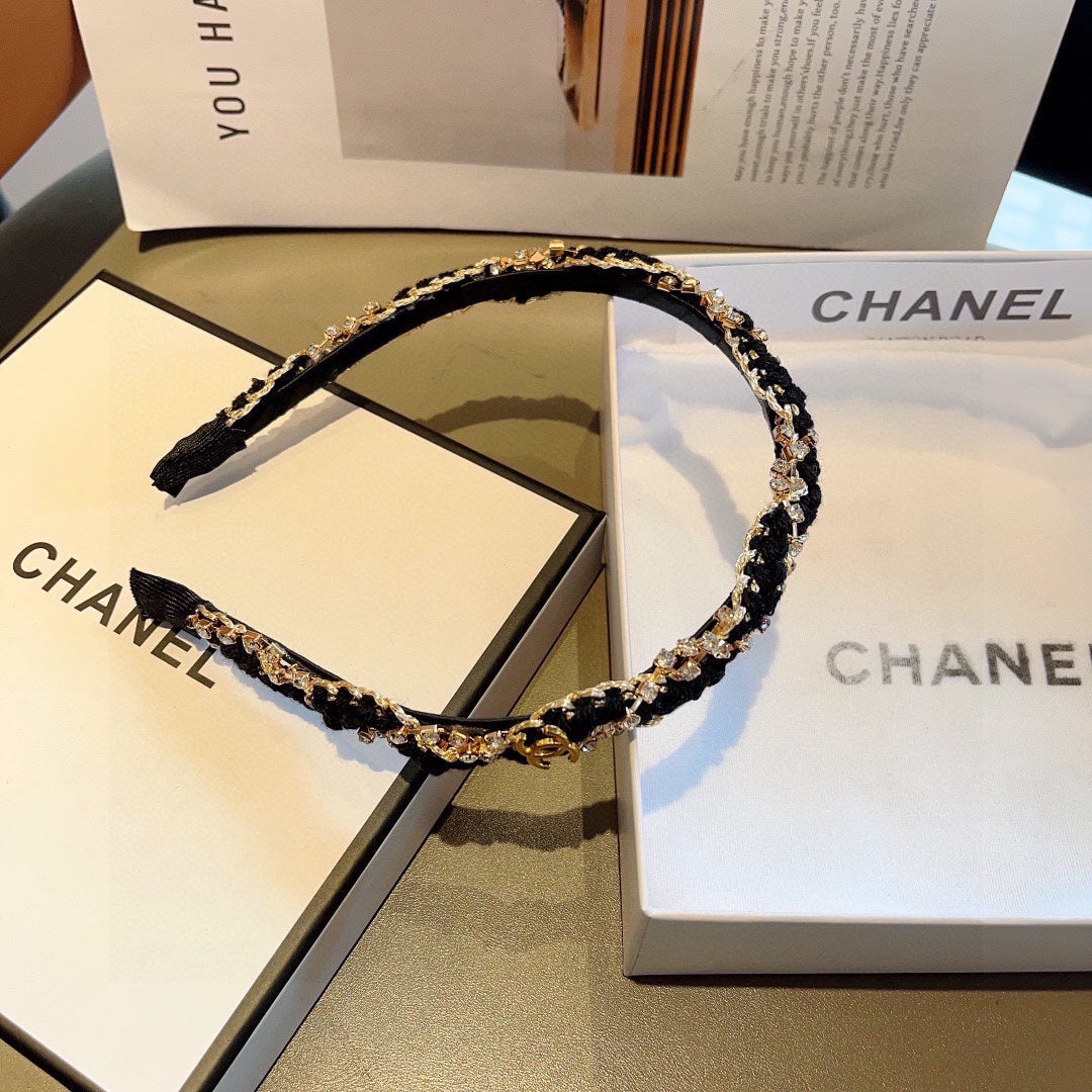CHANEL BLACK FABRIC WITH CRYSTAL HAIRBAND 417312