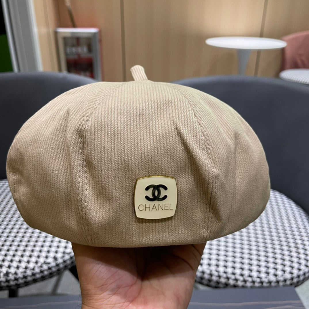 CHANEL BERET HAT IN PEANUT BROWN CORDUROY 429843