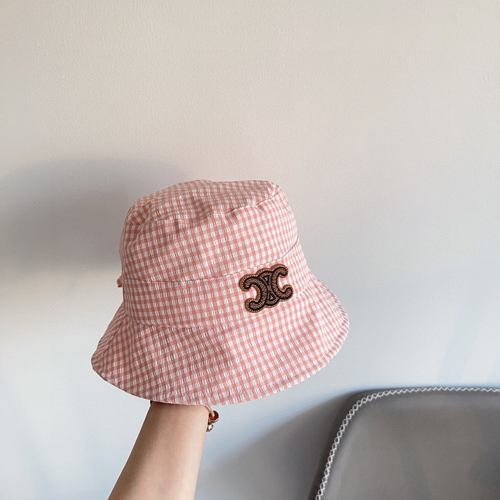 CELINE BUCKET HAT MODEL 652075 IN PINK & WHITE GINGHAM FABRIC