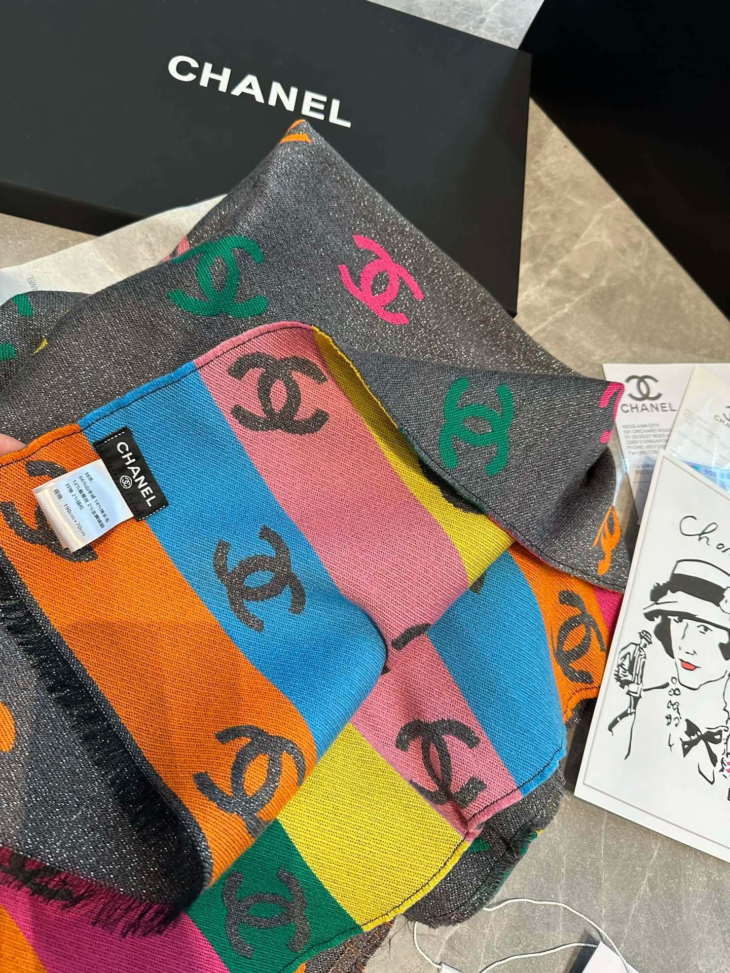 CHANEL RAINBOW SCARF 180 CM IN COLORFUL CASHMERE AND WOOL 401988