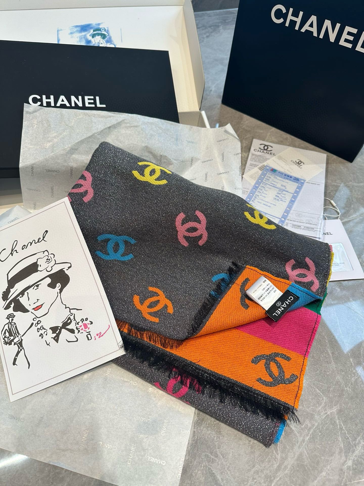 CHANEL RAINBOW SCARF 180 CM IN COLORFUL CASHMERE AND WOOL 401988