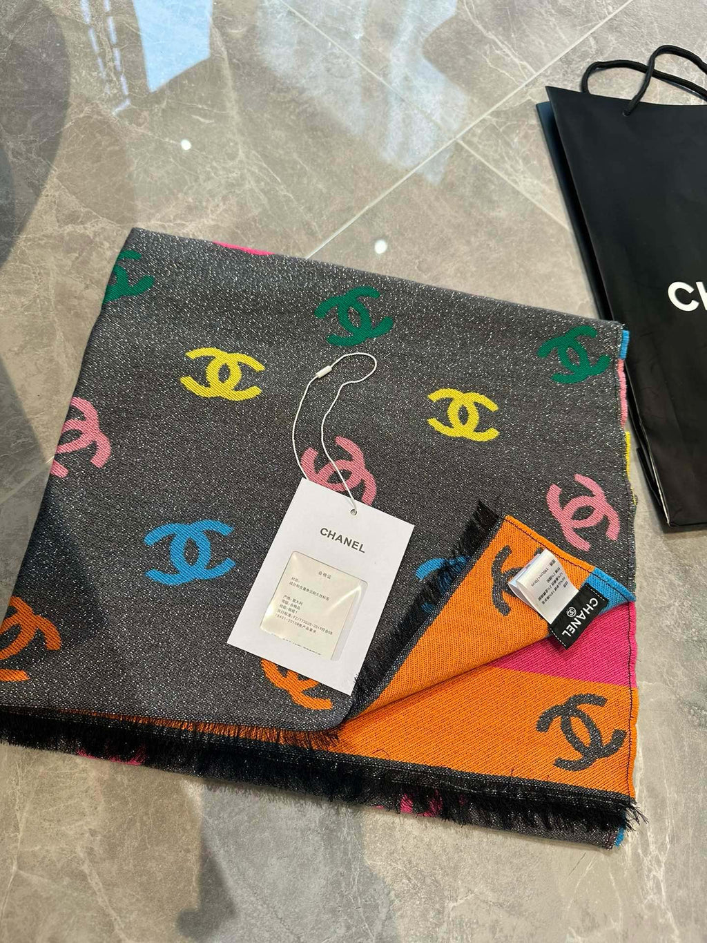 CHANEL RAINBOW SCARF 180 CM IN COLORFUL CASHMERE AND WOOL 401988