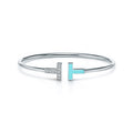 18K Tiffany Diamond and Turquoise Wire Bracelet